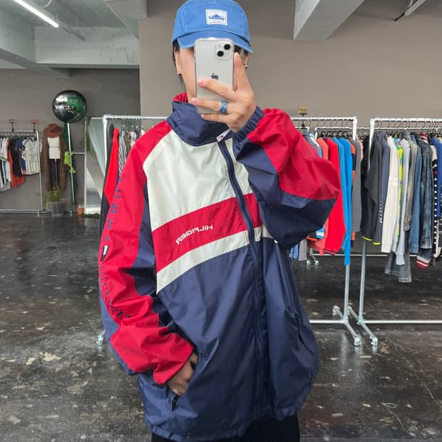 타미힐피거 빈티지 바람막이 자켓(후드포함) 