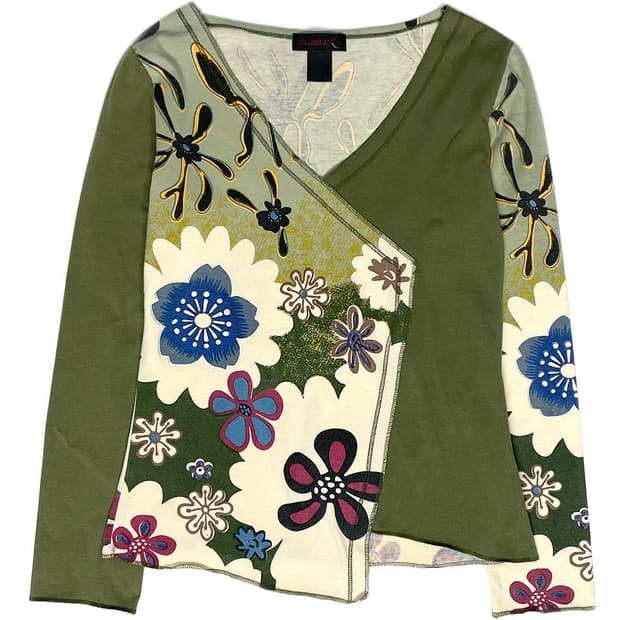 Custo Barcelona 사선 랩 플라워 롱 슬리브리스