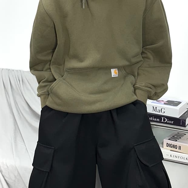 칼하트 올리브 그린 패치로고 후드티 L