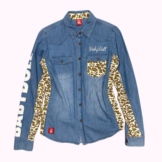 BABY DOLL logo leopard denim shirt