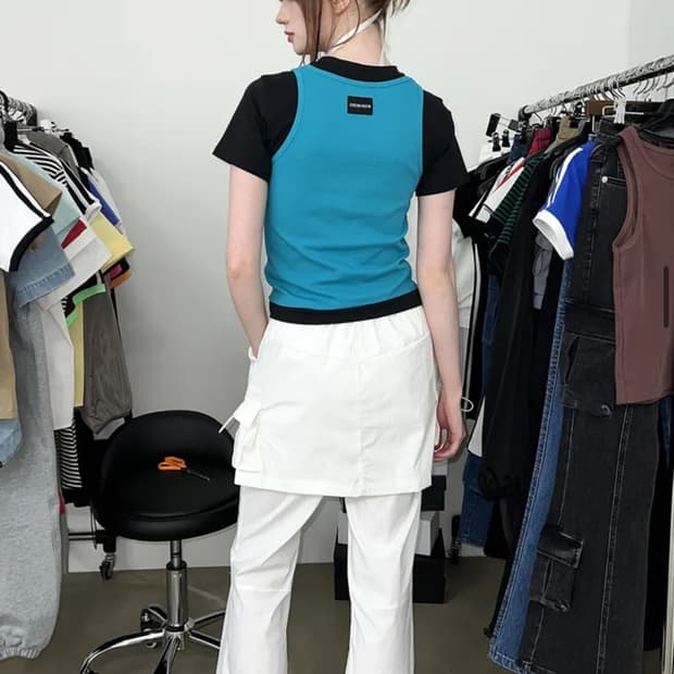 지제뮤지엄 레이어드 스커트 부츠컷 팬츠