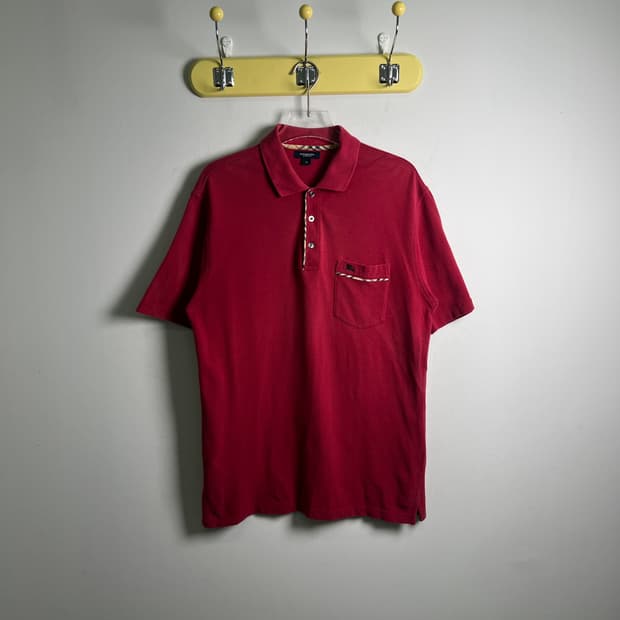 버버리 빈티지 레드 노바 체크 반팔 폴로 셔츠 M