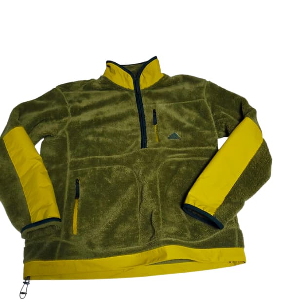 [아디다스] 고프코어 카키 머스타드 배색 후리스 반집업 아노락 실측105