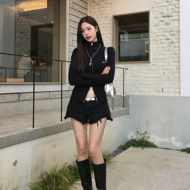 일리고 펀칭 데미지 니트 탑 블랙