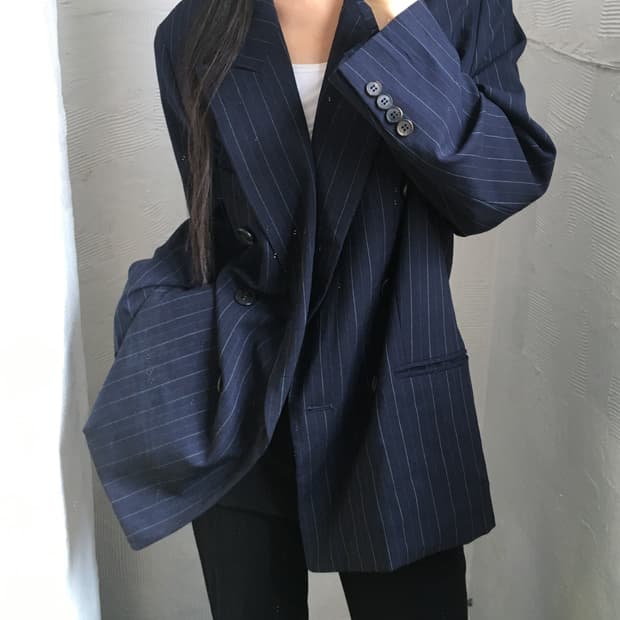 Burberry 버버리 네이비 스트라이프 더블 블레이저
