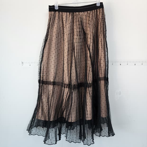 듀엘 블랙 땡땡이 캉캉 롱 스커트