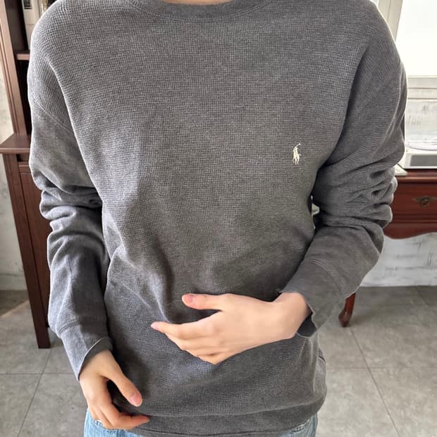 폴로 와플 롱슬리브 그레이