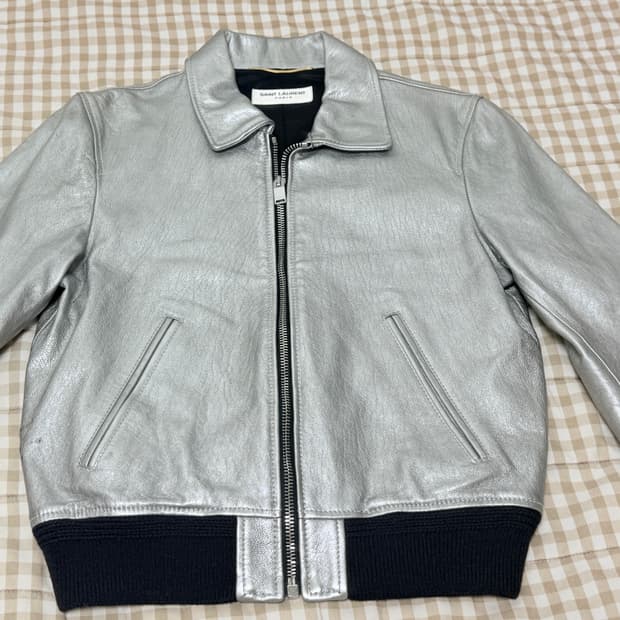 생로랑 실버 램스킨 레더자켓 