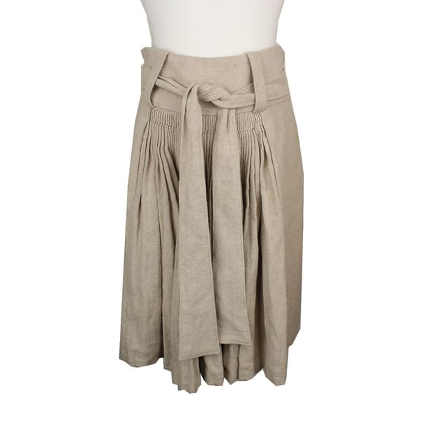 발렌시아가 베이지 린넨 주름 플레어 스커트