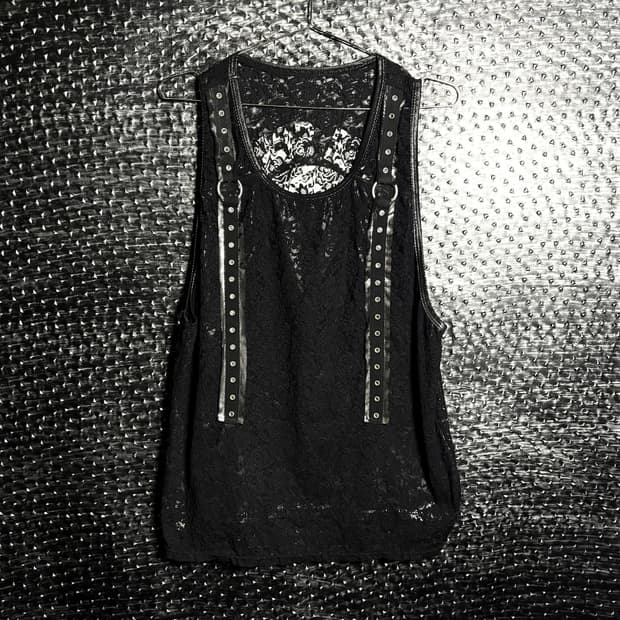 플라워 시스루 스컬 슬리브리스