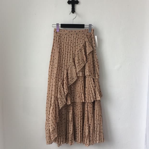 Dot pattern frill layer long skirt