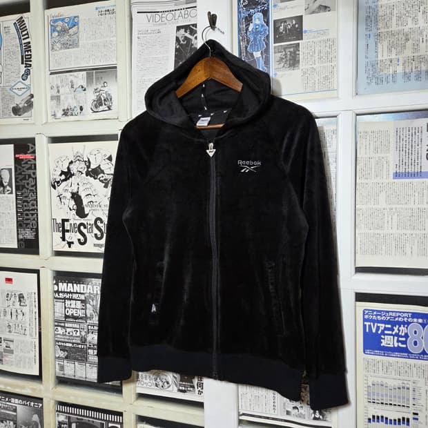 리복 실버 로고 블랙 벨벳 후드집업