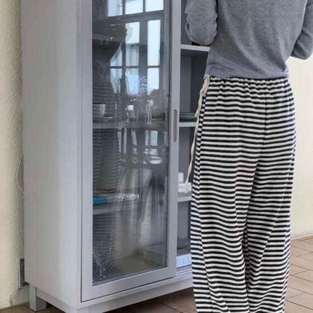 러브코드유 사이드 스트링 스트라이프 팬츠