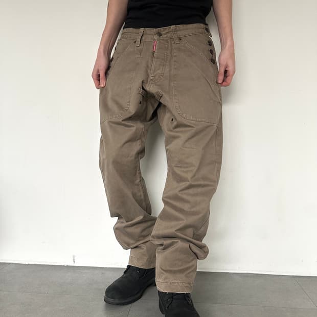 디스퀘어드 브라운 레이어드 포켓 워크팬츠