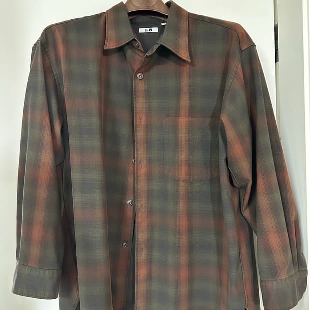 유니클로 U 헤비플란넬 오버사이즈 체크셔츠 올리브 2XL