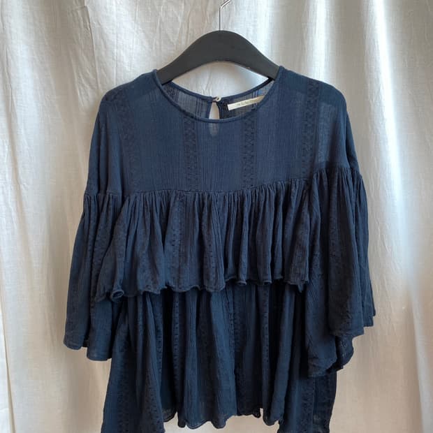 네이비 면혼방 반팔블라우스(M-L)