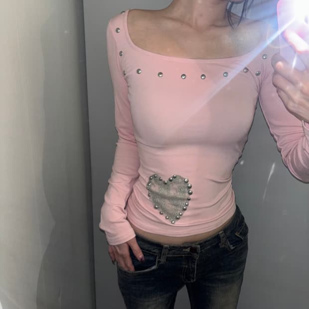 핑크 레이스 하트 롱 슬리브