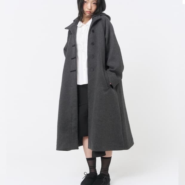 미세키서울 차콜 후드 롱 코트