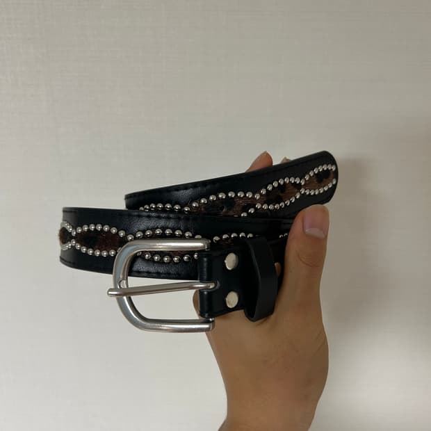 스터드 레오파드 벨트