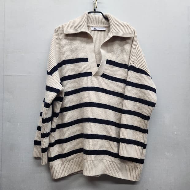 자라 스트라이프 카라넥 니트 2XL