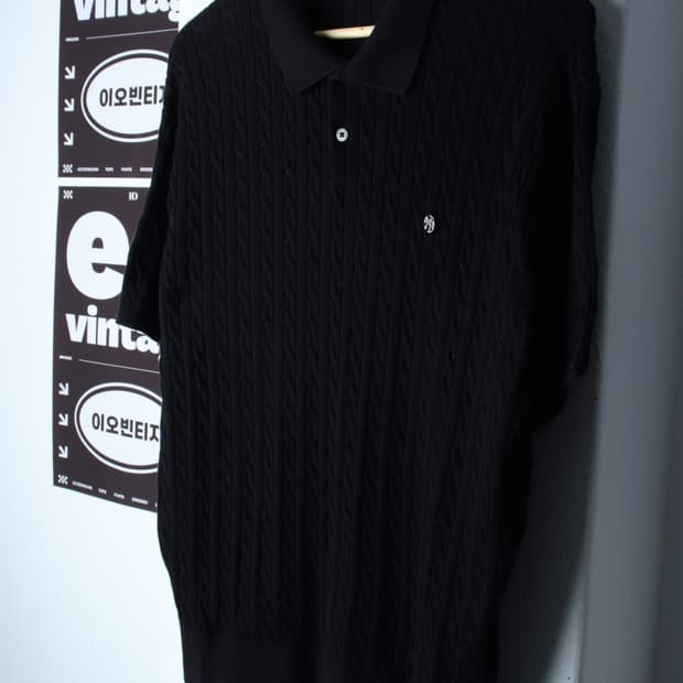 (XL-2XL) 메르고 반팔 카라 티셔츠 니트 케이블 꽈배기-H32192