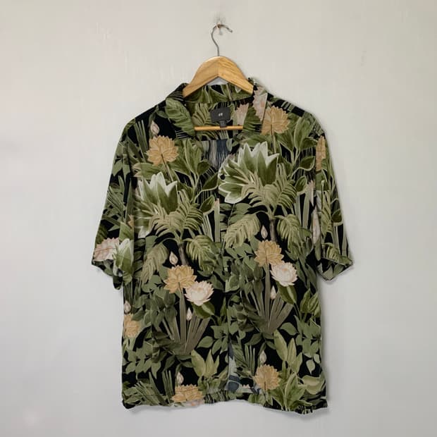 H&M 하와이안 알로하 반팔 셔츠 남성 XL 비스코스 루즈핏 남녀공용