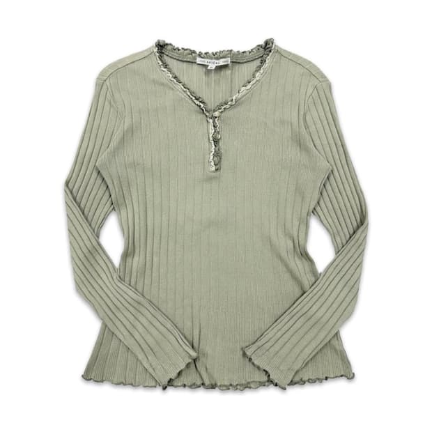 빈티지 그린 프릴 긴팔 모리 티셔츠