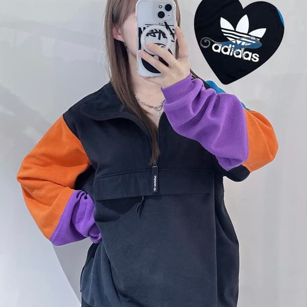 아디다스 배색 플리스 반집업