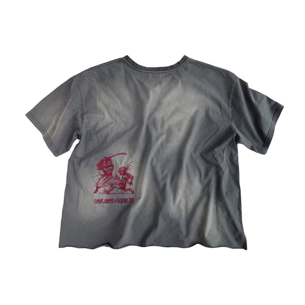 [3] 아오이로 사무라이 로우 키 크롭 숏슬리브 반팔 티셔츠 그레이