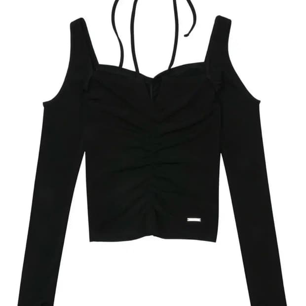 보헤미안서울 셔링 홀터 워머 티 블랙