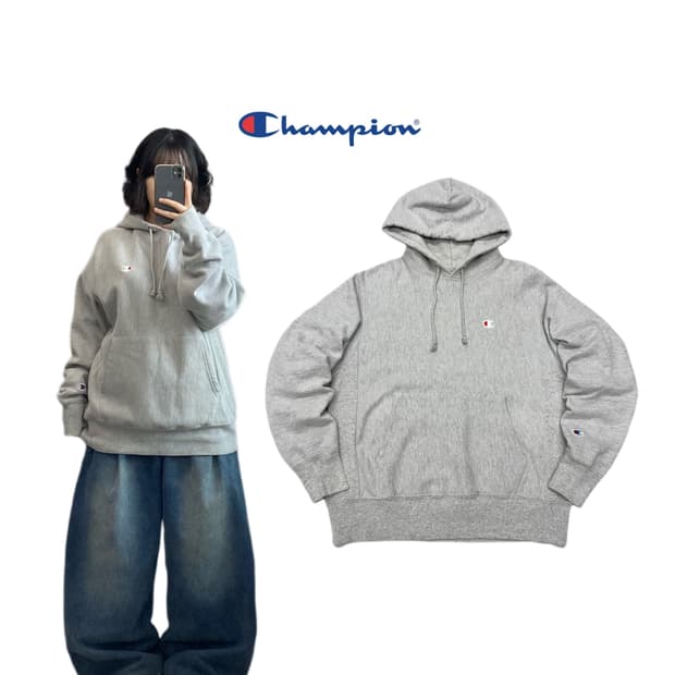 챔피온 리버스위브 후드티 그레이