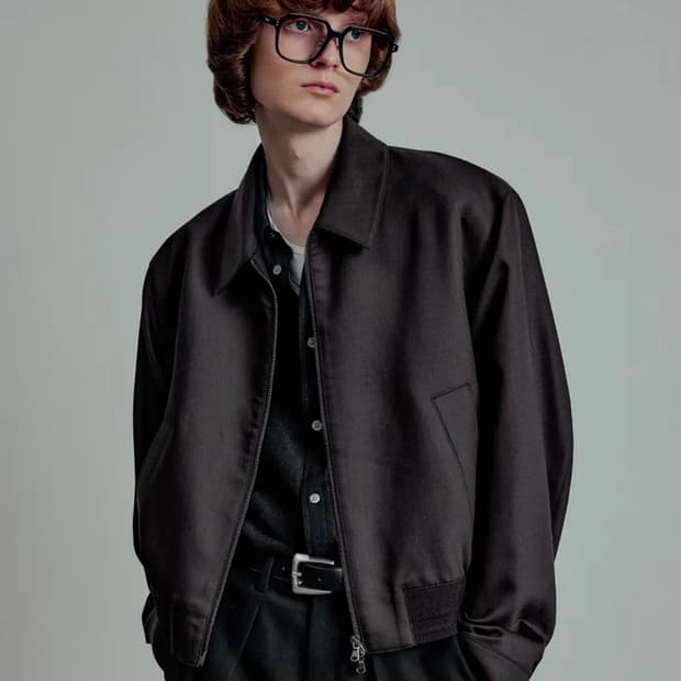 새제품 엘무드 48 세레니티 울 실크 블루종 자켓 다크 브라운 XL