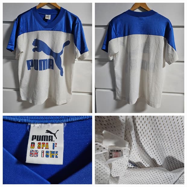 80s PUMA 올드 푸마 올드스쿨 멀티플래그 국기 탭 빅로고 메쉬 져지