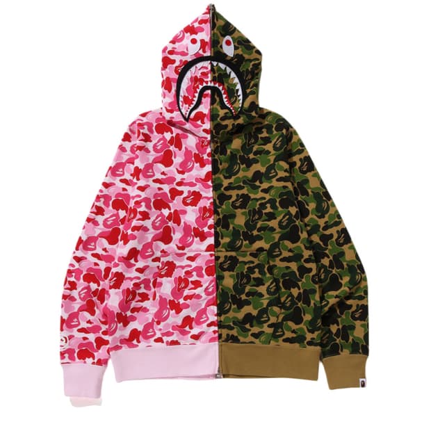 베이프 121 ABC 카모 세퍼레이트 샤크 풀 집 후드 핑크 그린