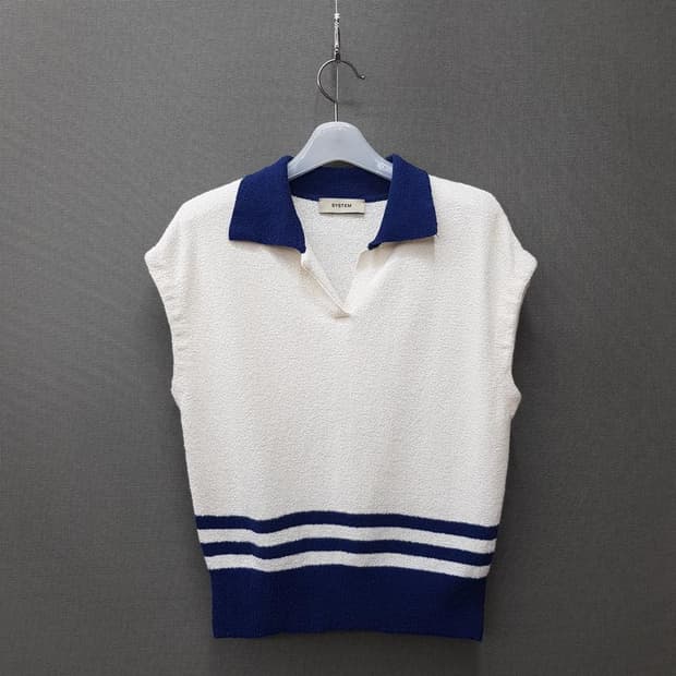 한섬 시스템 2021 배색 카라 니트 베스트 95사이즈