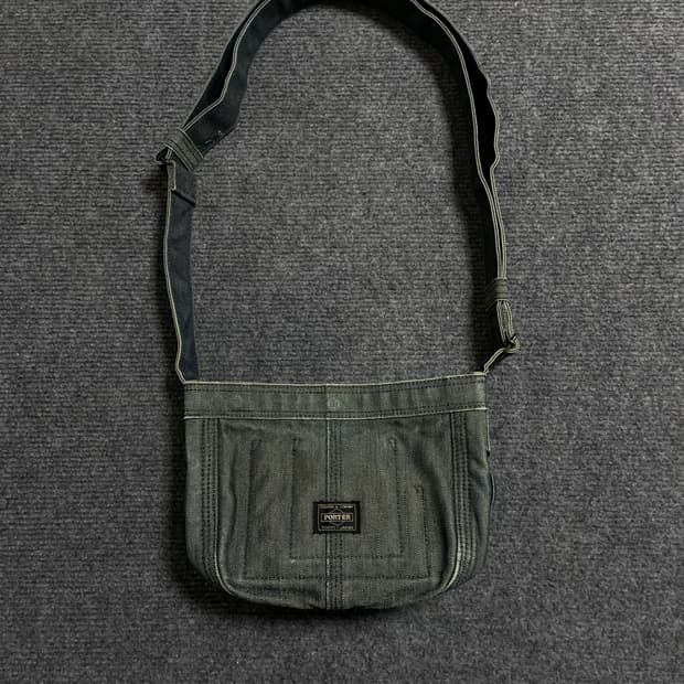 포터 다크그린 데님 숄더백