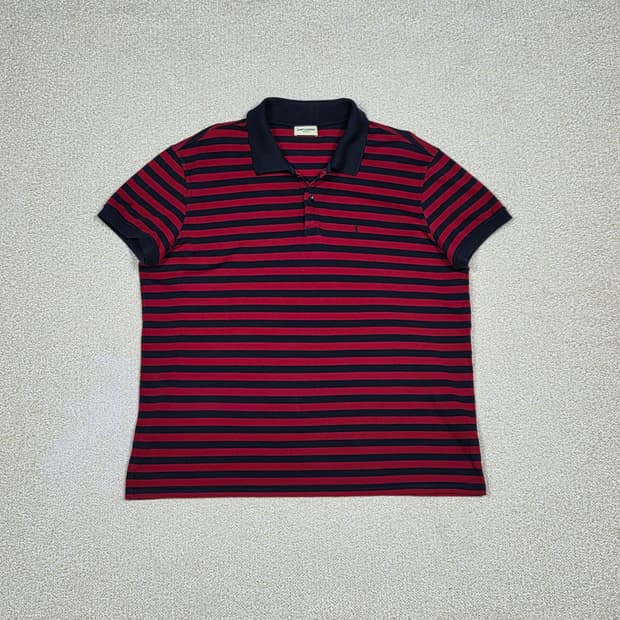 [생로랑] YSL 로고 자수 스트라이프 폴로 셔츠 | S00161