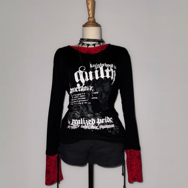 펑크 프린팅 레이어드 롱슬리브