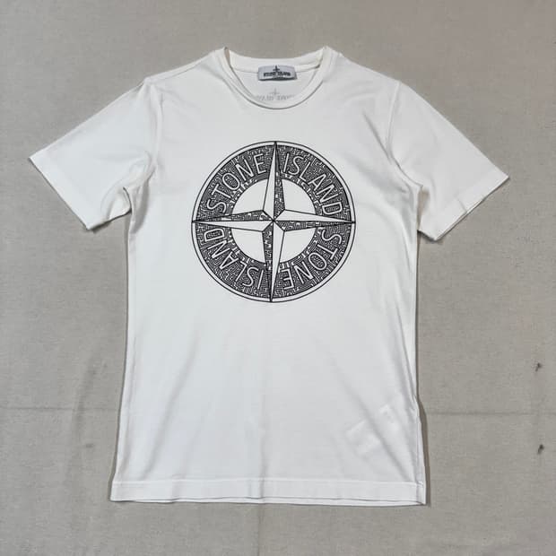 S) 스톤아일랜드 화이트 로고 반팔 티셔츠 주니어