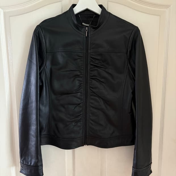 셔링 레더 자켓