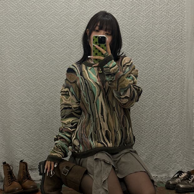 쿠지 90's 보헤미안 그런지 히피 케이블 뜨개 니트 K0129