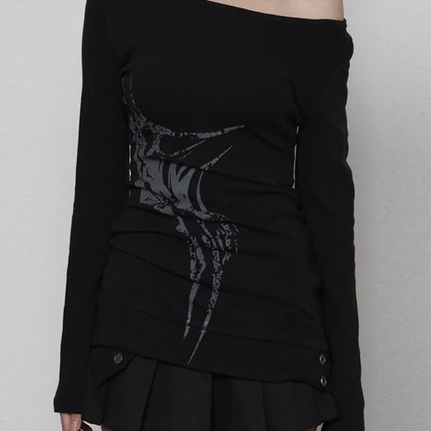 Bout neck Rib Button Side Print One-piec