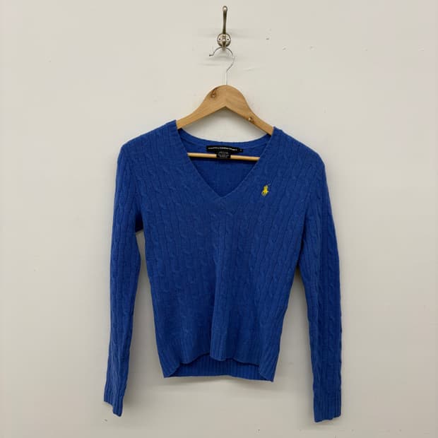 폴로 랄프로렌 블루 꽈배기 브이넥 니트 여성 S