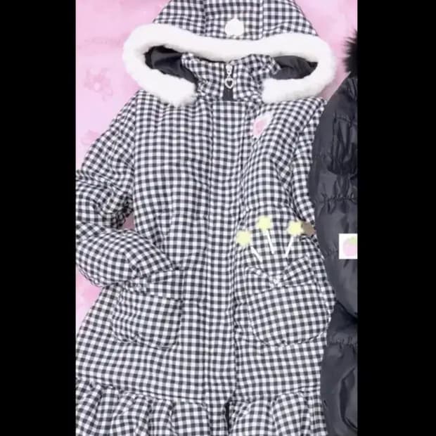 사니루 빈티지 일브 체크 털 후드 패딩