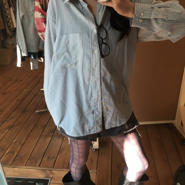 폴로 블루 믹스 체크 셔츠