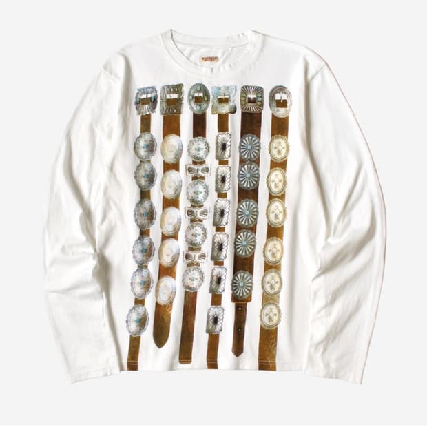 4) 캐피탈 커튼 콘초 벨트 프린트 크루넥 롱 티셔츠 긴팔 티셔츠 kap