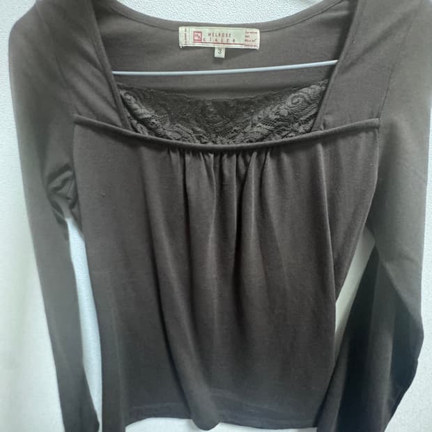 빈티지 레이스 스퀘어넥 티셔츠