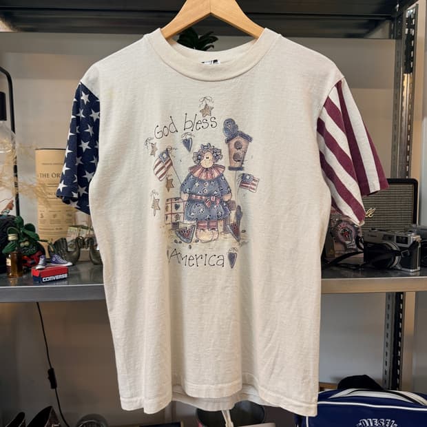 90S LA 스포츠웨어 아메리카나 갓 블레스 싱글스티치 티셔츠 M