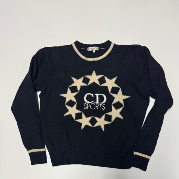 여성 크리스찬 디올 스포츠 일본 빈티지 CD 로고 크롭 니트 S