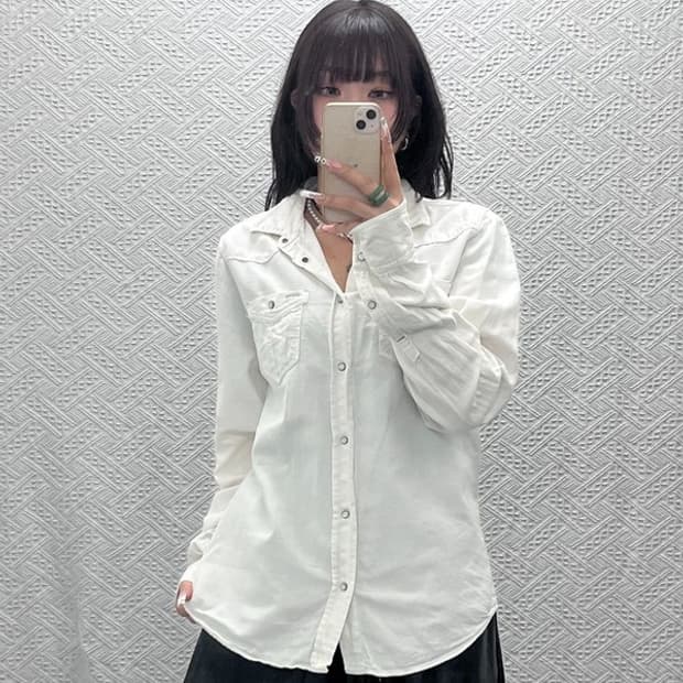 디젤 웨스턴 빈티지 버튼 화이트크림 워크 셔츠 100 C11316